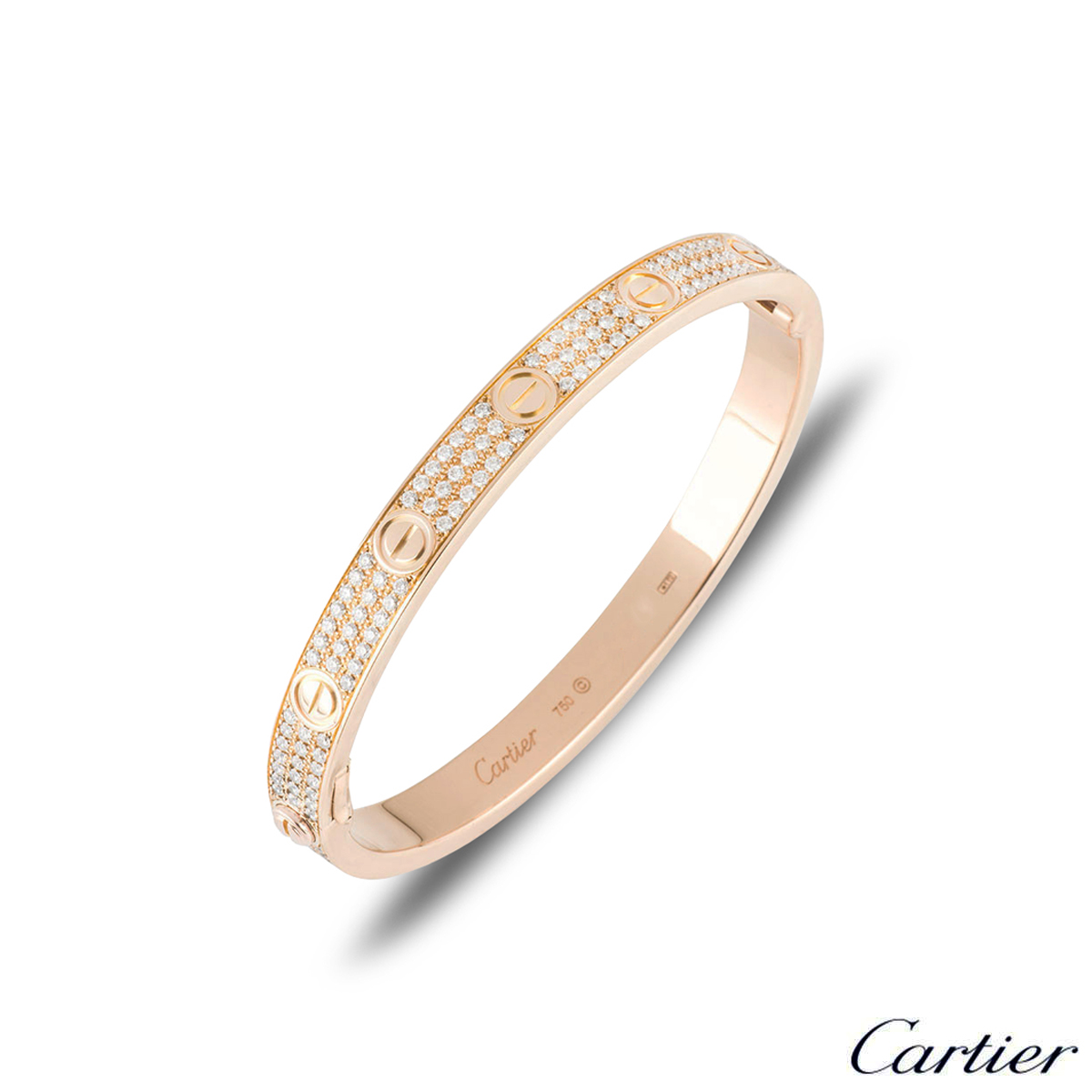 Cartier Rose Gold Full Pave Diamond Love Bracelet Size 17 N6036917 ...